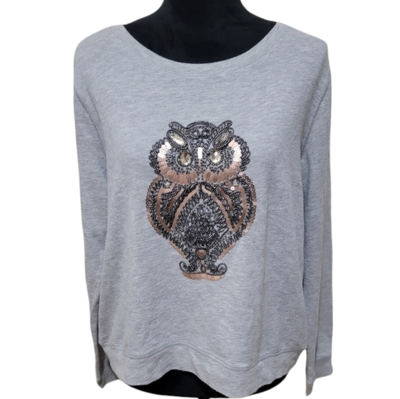 H&M Sweaters - Women's H&M Gray Beaded Sequin Owl Sweater Pullover
